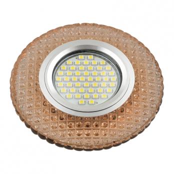 DLS-L135 GU5.3 GLASSY-LIGHT TEA Светильник декоративный встраиваемый. серия Luciole. Без лампы. цоколь GU5.3. Доп. светодиодная подсветка 3Вт. Стекло. Зеркальный-светло-коричневый. ТМ Fametto