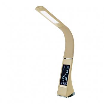 TLD-542 Cream-LED-300Lm-5000K-Dimmer Светильник настольный c часами. календарем. термометром. 5W. Сенсорный выключатель. Кремовый стилизован под кожу. TM Uniel.