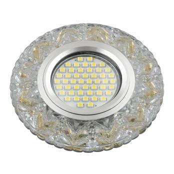DLS-L146 GU5.3 GLASSY-GOLD Светильник декоративный встраиваемый. серия Luciole. Без лампы. цоколь GU5.3. Доп. светодиодная подсветка 3Вт. Стекло. Зеркальный-прозрачный+светло-желтый. ТМ Fametto