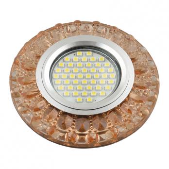 DLS-L151 GU5.3 GLASSY-TEA Светильник декоративный встраиваемый. серия Luciole. Без лампы. цоколь GU5.3. Доп. светодиодная подсветка 3Вт. Стекло. Зеркальный-светло-коричневый. ТМ Fametto