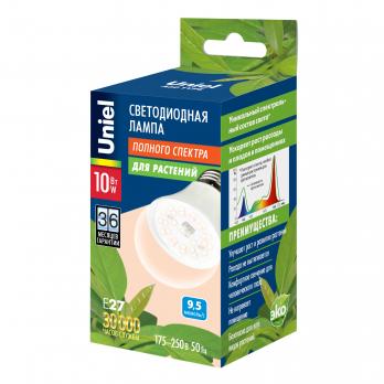LED-A60-10W-SPFR-E27-CL PLP01WH Лампа светодиодная для растений. Форма A. прозрачная колба. Картон. ТМ Uniel