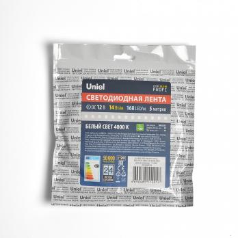 ULS-M14-2835-168LED-m-10mm-IP20-DC12V-14W-m-5M-4000K PROFI Гибкая светодиодная лента на самоклеящейся основе. Катушка 5м. в герметичной упаковке. Белый свет4000К. ТМ Uniel.