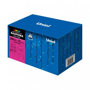 ULD-B3010-200-TBK MULTI IP67 Бахрома светодиодная с эффектом мерцания. 3м. Соединяемая. 200 светодиодов. Разноцветный свет. Провод черный. TM Uniel.