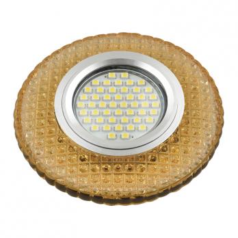 DLS-L135 GU5.3 GLASSY-GOLD Светильник декоративный встраиваемый. серия Luciole. Без лампы. цоколь GU5.3. Доп. светодиодная подсветка 3Вт. Стекло. Зеркальный-светло-желтый. ТМ Fametto