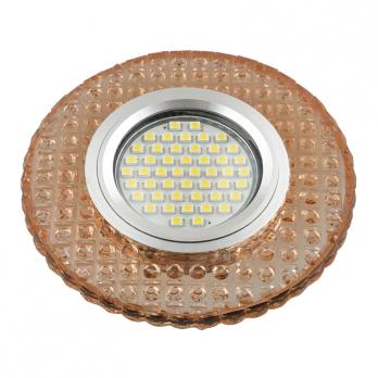 DLS-L143 GU5.3 GLASSY-LIGHT TEA Светильник декоративный встраиваемый. серия Luciole. Без лампы. цоколь GU5.3. Доп. светодиодная подсветка 3Вт. Стекло. Зеркальный-светло-коричневый. ТМ Fametto