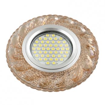 DLS-L147 GU5.3 GLASSY-TEA Светильник декоративный встраиваемый. серия Luciole. Без лампы. цоколь GU5.3. Доп. светодиодная подсветка 3Вт. Стекло. Зеркальный-светло-коричневый. ТМ Fametto