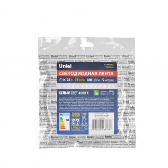 ULS-2835-180LED-m-10mm-IP20-DC24V-17W-m-5M-4000K Гибкая светодиодная лента на самоклеящейся основе. Катушка 5м. в герметичной упаковке. Белый свет4000К. ТМ Uniel