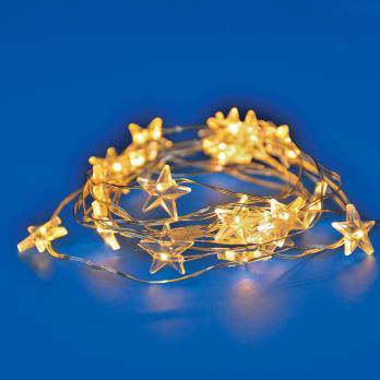 ULD-S1900-020-STB-2AA WARM WHITE IP20 STARS MINI Гирлянда светодиодная на батарейках 2AA не в-к. Звездочки мини. 1.9м. 20 светодиодов. Теплый белый свет. Провод прозрачный. TM Uniel