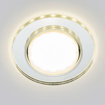 DLS-L159 GX53 CHROME-GLASSY Светильник декоративный встраиваемый. серия Luciole. Без лампы. цоколь GX53. Доп. светодиодная подсветка 4Вт. Металл-стекло. Хром-зеркальный. ТМ Fametto