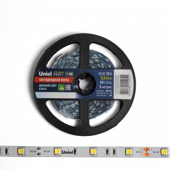 ULS-M22-5050-30LED-m-10mm-IP20-DC12V-7.2W-m-5M-6500K PROFI Гибкая светодиодная лента на самоклеящейся основе. Катушка 5м. в герметичной упаковке. Дневной свет 6500K. ТМ Uniel.