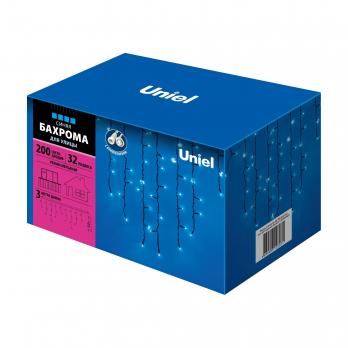 ULD-B3010-200-TBK BLUE IP67 Бахрома светодиодная с эффектом мерцания. 3м. Соединяемая. 200 светодиодов. Синий свет. Провод черный. TM Uniel.