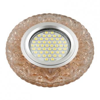 DLS-L146 GU5.3 GLASSY-TEA Светильник декоративный встраиваемый. серия Luciole. Без лампы. цоколь GU5.3. Доп. светодиодная подсветка 3Вт. Стекло. Зеркальный-светло-коричневый. ТМ Fametto