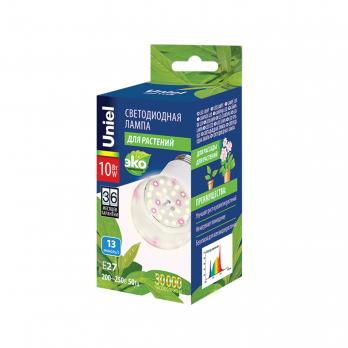 LED-A60-10W-SPFB-E27-CL PLP30WH Лампа светодиодная для растений. Форма A. прозрачная. Спектр для фотосинтеза. Картон. ТМ Uniel