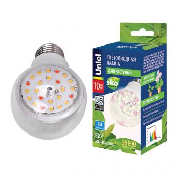 LED-A60-10W-SPFB-E27-CL PLP30WH Лампа светодиодная для растений. Форма A. прозрачная. Спектр для фотосинтеза. Картон. ТМ Uniel