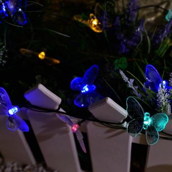 USL-S-129-PT4000 BUTTERFLIES  Садовая гирлянда на солнечной батарее Бабочки. 20 светодиодов. Разноцветный свет. 1xАА Ni-Mh аккумулятор в-к. IP44. TM Uniel.