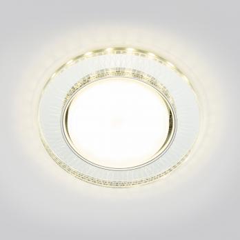 DLS-L155 GX53 GLASSY-CLEAR 3D Светильник декоративный встраиваемый. серия Luciole. Без лампы. цоколь GU5.3. Доп. светодиодная подсветка 4Вт. Металл-стекло. Зеркальный-Прозрачный. эффект 3D. ТМ Fametto