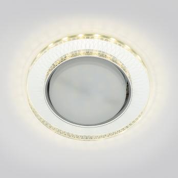 DLS-L155 GX53 GLASSY-CLEAR 3D Светильник декоративный встраиваемый. серия Luciole. Без лампы. цоколь GU5.3. Доп. светодиодная подсветка 4Вт. Металл-стекло. Зеркальный-Прозрачный. эффект 3D. ТМ Fametto