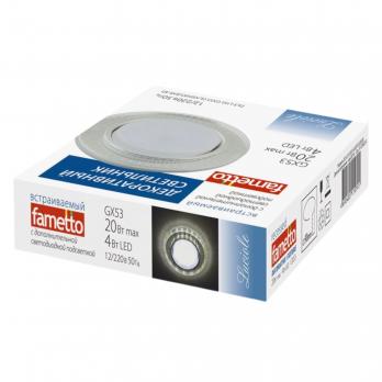 DLS-L155 GX53 GLASSY-CLEAR 3D Светильник декоративный встраиваемый. серия Luciole. Без лампы. цоколь GU5.3. Доп. светодиодная подсветка 4Вт. Металл-стекло. Зеркальный-Прозрачный. эффект 3D. ТМ Fametto