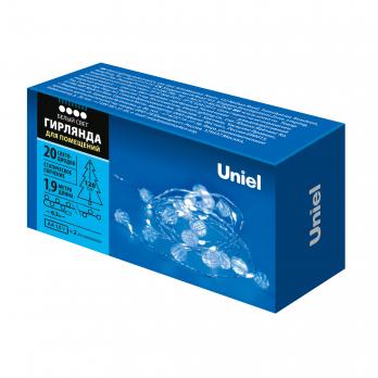 ULD-S1900-020-STB-2AA WHITE IP20 BEADS MINI  Гирлянда светодиодная на батарейках 2AA не в-к. Бусины мини. 1.9м.  20 светодиодов. Белый свет. Провод прозрачный. TM Uniel