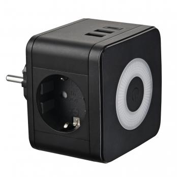 S-GES2-16SBUC BLACK Разветвитель сетевой с выключателем. с-з. 2 гнезда. 2USB+1TYPE C. 16А. 3500Вт. Черный. ТМ Uniel