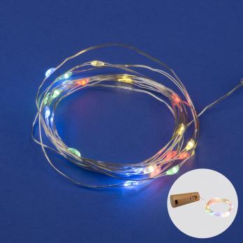 ULD-S0200-020-SСR-3LR MULTI IP20 WINESTOPPER Гирлянда светодиодная Роса с пробкой на батарейках 3xLR44в-к. 2м. 20 светодиодов. Разноцветный свет. Провод медный. TM Uniel