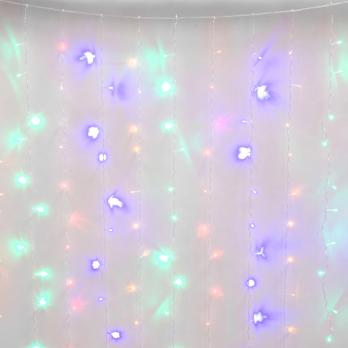ULD-C3020-240-TTK MULTI IP44 Занавес светодиодный с эффектом мерцания. 3х2м. Соединяемый. 240 светодиодов. Разноцветный свет. Провод прозрачный. TM Uniel