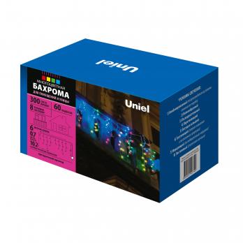 ULD-B6007-300-DTA MULTI IP44 Бахрома светодиодная. 6м. 300 светодиодов. Разноцветный свет. Провод прозрачный. ТМ Uniel