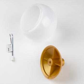 UFP-R120-N64-G4 OPAL-GOLD Комплект для изготовления декоративного светильника: рассеиватель опал D120мм. основание с переходником на трубу D20мм. патрон G4. Золотой. TM Uniel