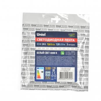 ULS-2835-120LED-m-8mm-IP20-DC24V-9.6W-m-5M-4000K Гибкая светодиодная лента на самоклеящейся основе. Катушка 5 м. в герметичной упаковке. Белый свет 4000K. ТМ Uniel.