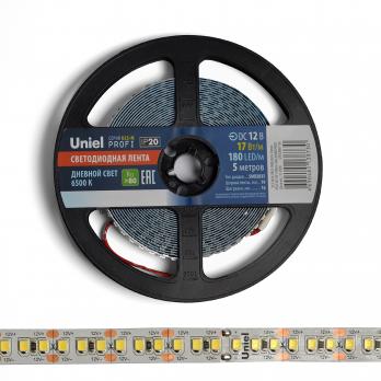 ULS-M16-2835-180LED-m-10mm-IP20-DC12V-17W-m-5M-6500K PROFI Гибкая светодиодная лента на самоклеящейся основе. Катушка 5м. в герметичной упаковке. Дневной свет 6500K. ТМ Uniel