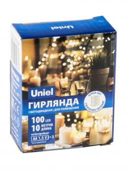 ULD-S1000-100-SCB-3AA WHITE IP20 DEW Гирлянда светодиодная на батарейках 3AA не в-к. Роса. 10м. 100 светодиодов. Белый свет. Провод медный. TM Uniel