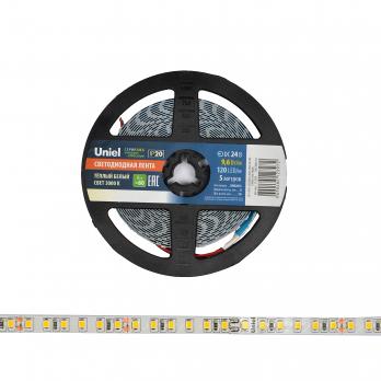 ULS-2835-120LED-m-8mm-IP20-DC24V-9.6W-m-5M-3000K Гибкая светодиодная лента на самоклеящейся основе. Катушка 5 м. в герметичной упаковке. Белый свет 3000K. ТМ Uniel.