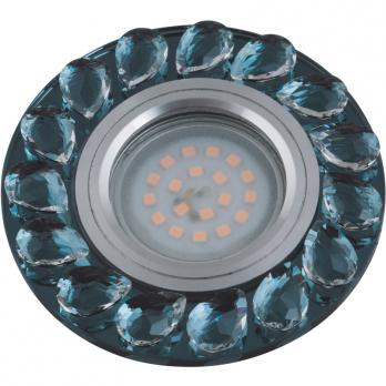 DLS-P107 GU5.3 CHROME-SMOKE+CLEAR Светильник декоративный встраиваемый. серия Peonia. Без лампы. цоколь GU5.3. Металл-стекло. Хром-дымчато-белый+прозрачный. ТМ Fametto