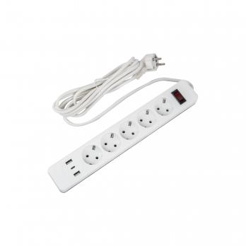 S-GSR5-3 U2C1 WHITE-GREY Сетевой фильтр серии Standard. шнур 3м Пвс 3х0.75. 5 гнезд. с-з. 2USB+1TYPE C. 10A. 2500Вт. Белый-серый. TM Uniel