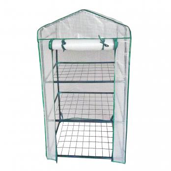 UGH-R10 H125 GREEN-WHITE Парник-стеллаж для рассады. 3 полки. 60x40x125см. Металлическая труба в ПВХ. цвет зеленый. Тент из армированного полиэтилена 135г-м2. цвет сетки белый. TM ФитоЛето