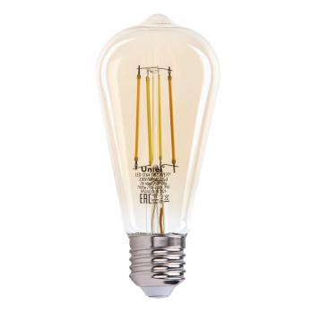 LED-ST64-7W-SW-E27-230V-WF GLS82GO Умная лампа светодиодная Wi-Fi+Bluetooth. диммируемая. Форма конус. золотистая. Стеклянная колба. 2700-6500K. Голосовое управление+приложение UnielSmart. TM Uniel