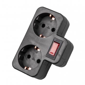 S-GES2-16PB BLACK Разветвитель сетевой с выключателем. с-з. 2 гнезда. 16А. 3500Вт. Черный. ТМ Uniel