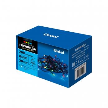 ULD-S2000-200-DGA MULTI IP20 Гирлянда светодиодная. 20м. 200 светодиодов. Разноцветный свет. Провод зеленый. ТМ Uniel