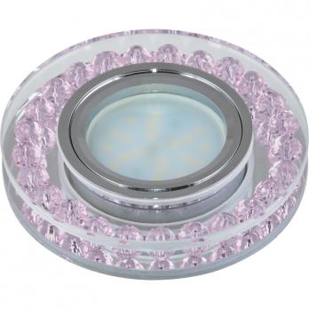 DLS-P102 GU5.3 CHROME-PINK Светильник декоративный встраиваемый. Без лампы. Металл. цвет хром. Отделка прозрачное стекло с элементами розового. ТМ Fametto.