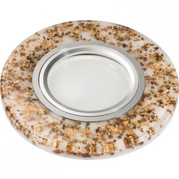 DLS-L108 GU5.3 CHROME-WHITE Светильник декоративный встраиваемый. серия Luciole. Без лампы. Доп.подсветка 3Вт. Металл. цвет хром. Отделка белый полимер с частицами цвета кофе. ТМ Fametto.