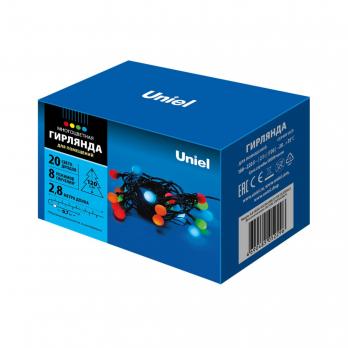 ULD-S0280-020-DGA MULTI IP20 COLORBALLS Гирлянда светодиодная с контроллером Разноцветные шарики. 20 светодиодов. длина 2.8 м. цвет свечения разноцветный. IP20. провод зеленый. упаковка- картон.