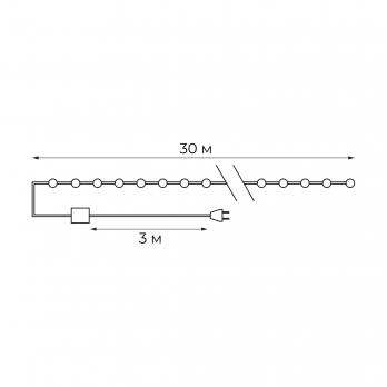 ULD-S3000-300-DGA WARM WHITE IP20 DEW Гирлянда светодиодная Роса. 30м. 300 светодиодов. Теплый белый свет. Провод зеленый. ТМ Uniel