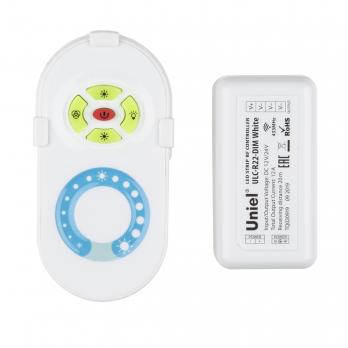 ULC-R22-DIM White Контроллер для управления яркостью одноцветных светодиодных источников света с пультом с ДУ. Цвет пульта белый. Упаковка блистер.