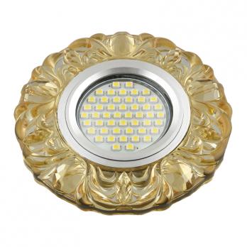 DLS-L136 GU5.3 GLASSY-YELLOW Светильник декоративный встраиваемый. серия Luciole. Без лампы. цоколь GU5.3. Доп. светодиодная подсветка 3Вт.Стекло. Зеркальный-светло-желтый. ТМ Fametto