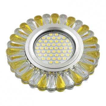 DLS-L145 GU5.3 GLASSY-GOLD Светильник декоративный встраиваемый. серия Luciole. Без лампы. цоколь GU5.3. Доп. светодиодная подсветка 3Вт. Стекло. Зеркальный-прозрачный+светло-желтый. ТМ Fametto