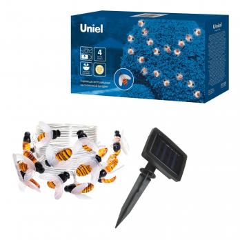 USL-S-127-PT4000 BEES Садовая гирлянда на солнечной батарее Пчелки. 20 светодиодов. Теплый белый свет. 1xАА Ni-Mh аккумулятор в-к. IP44. TM Uniel.